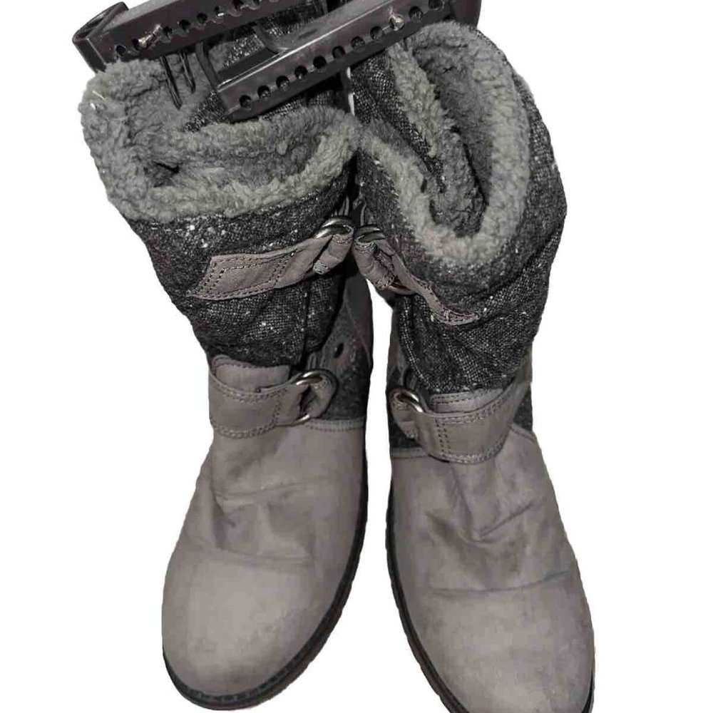 Sugar Pull-on gray tones buckle accent calf length closed toe boots size 10M